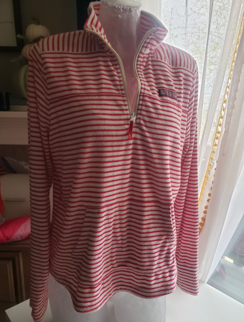 Vineyard Vines Red and White Striped Half-Zip Pullover